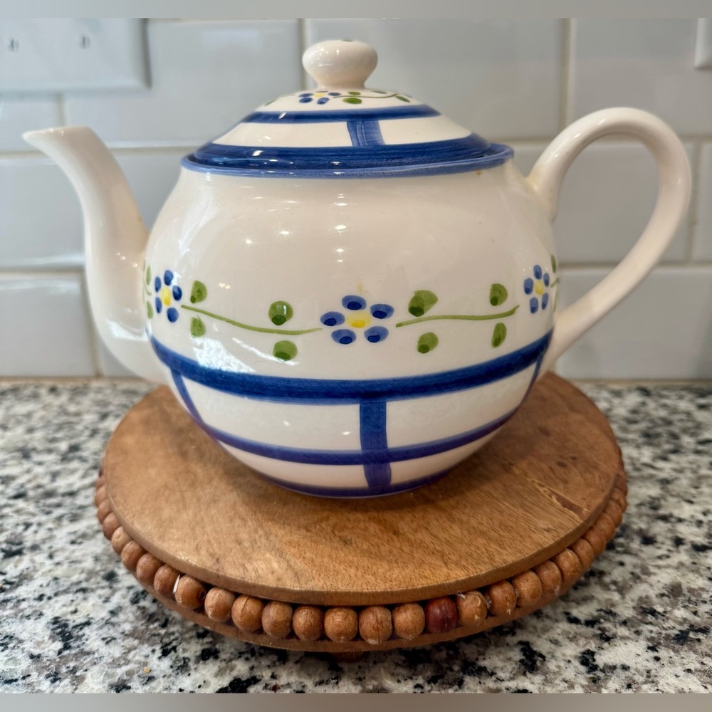 Handmade Portuguese Floral Blue and White Ceramic Teapot‎